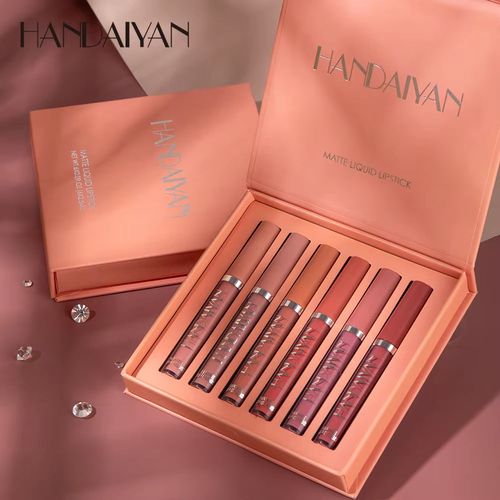 US AUS Set of 6 Nonstick Cup Liquid Lipstick , Long-Lasting Lip Gloss Gift Box β Matte Finish Lip Gloss, Resistant to Fading