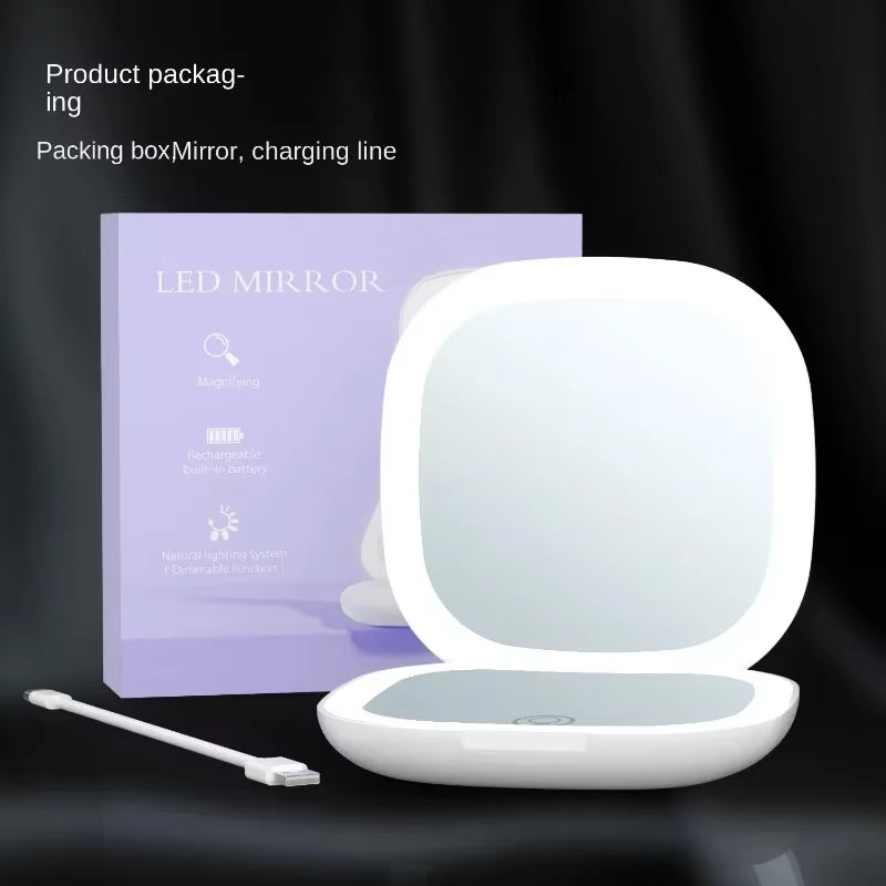US Compact Small Mini Gift Vanity Table Folding Led Lights Portable Hand Held Pocket Makeup Mirror 2X Magnifying