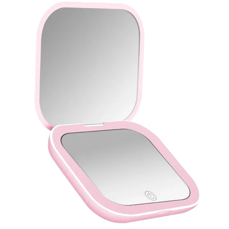 US Compact Small Mini Gift Vanity Table Folding Led Lights Portable Hand Held Pocket Makeup Mirror 2X Magnifying