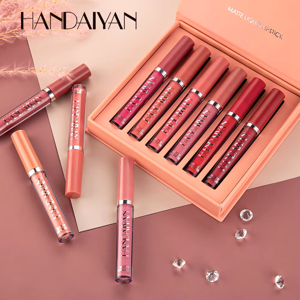 US AUS Set of 6 Nonstick Cup Liquid Lipstick , Long-Lasting Lip Gloss Gift Box β Matte Finish Lip Gloss, Resistant to Fading