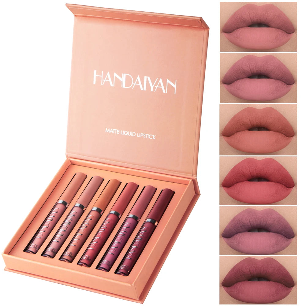 US AUS Set of 6 Nonstick Cup Liquid Lipstick , Long-Lasting Lip Gloss Gift Box β Matte Finish Lip Gloss, Resistant to Fading