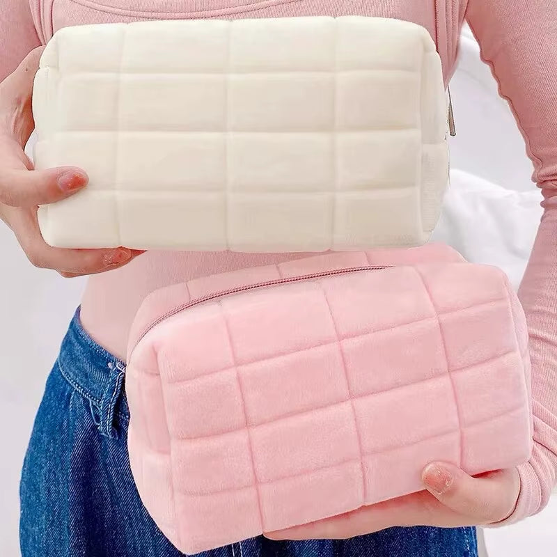 US Solid Fur Cosmetic Storage Bag Large Women Zipper Makeup Organizer Handbag Stationery Pencil Case Travel Make up Toiletry Punch