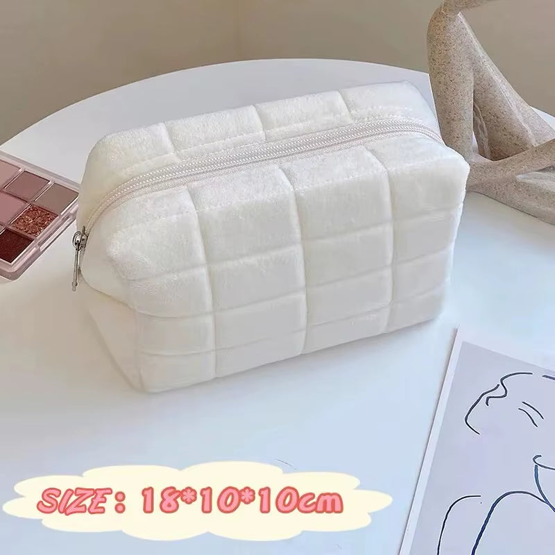 US Solid Fur Cosmetic Storage Bag Large Women Zipper Makeup Organizer Handbag Stationery Pencil Case Travel Make up Toiletry Punch