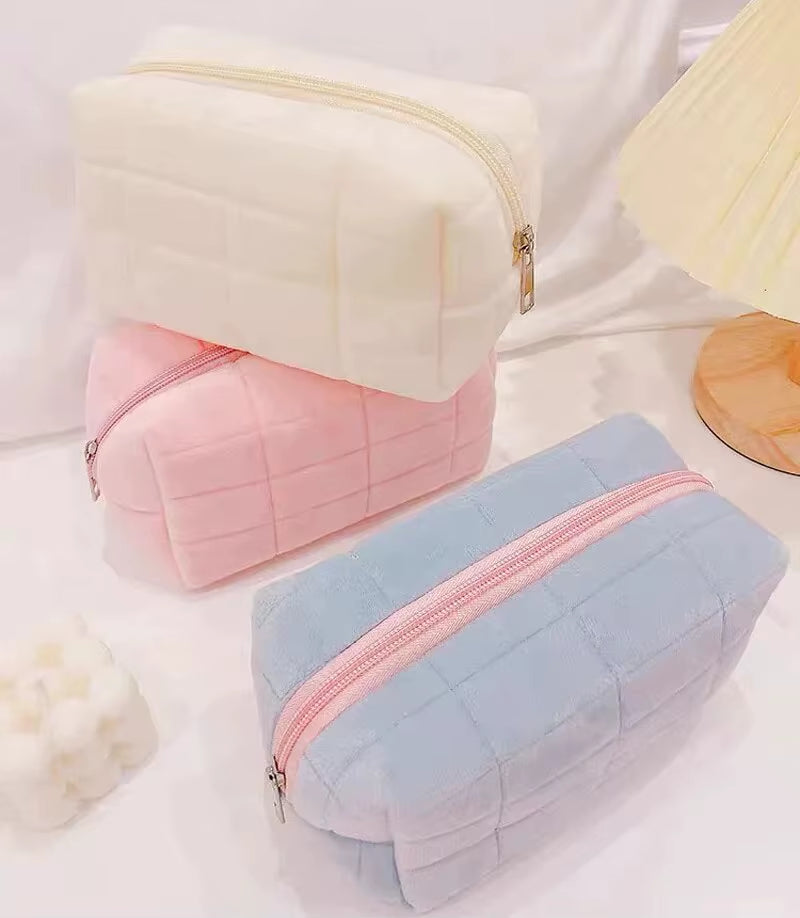 US Solid Fur Cosmetic Storage Bag Large Women Zipper Makeup Organizer Handbag Stationery Pencil Case Travel Make up Toiletry Punch