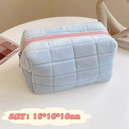 US Solid Fur Cosmetic Storage Bag Large Women Zipper Makeup Organizer Handbag Stationery Pencil Case Travel Make up Toiletry Punch