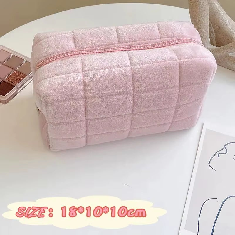 US Solid Fur Cosmetic Storage Bag Large Women Zipper Makeup Organizer Handbag Stationery Pencil Case Travel Make up Toiletry Punch