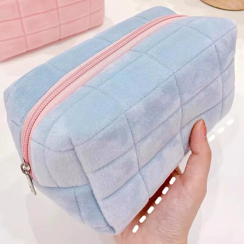 US Solid Fur Cosmetic Storage Bag Large Women Zipper Makeup Organizer Handbag Stationery Pencil Case Travel Make up Toiletry Punch