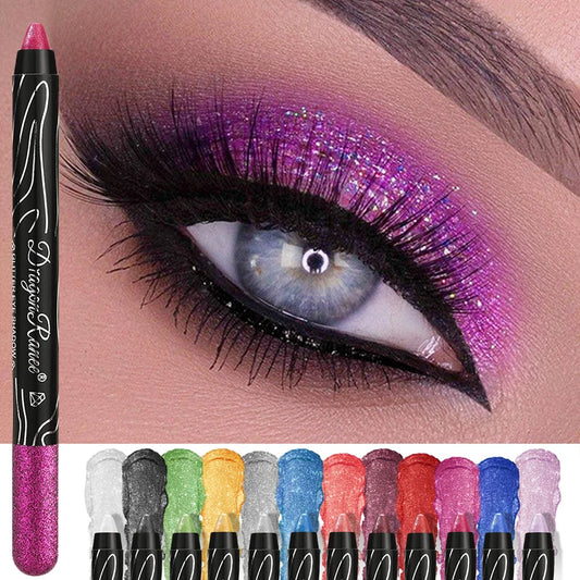 US AUS CAN 1Pc Metallic Purple Eyeshadow Pencil Glitter Silkworm Liner Pen Highlighter Long Lasting Gold Blue Cream Eye Shadow Stick Makeup