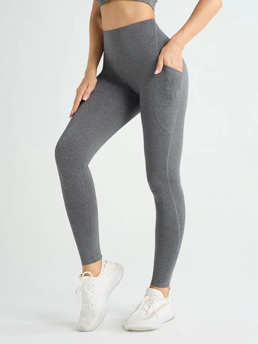 US 8.5 New High Waist Women'S Leggings Stretch Yoga Pants Tights with Pockets Push up Fitness Running Sportswear Solid Color Pants