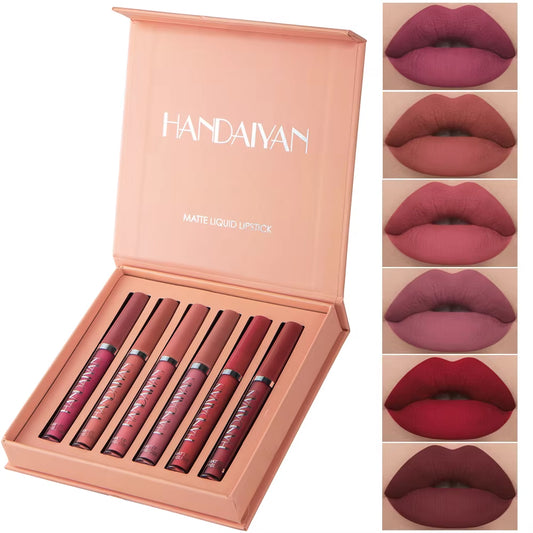 US AUS Set of 6 Nonstick Cup Liquid Lipstick , Long-Lasting Lip Gloss Gift Box – Matte Finish Lip Gloss, Resistant to Fading