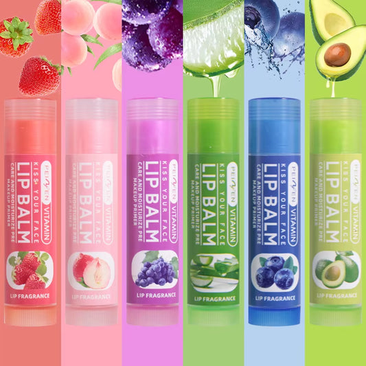 US UK AUS CAN DNM Multi Fruit Flavors Moisturizing Hydrating Base Lip Balm Set Makeup Lip Care Daily Care Balm for Women and Men 6Pcs Set