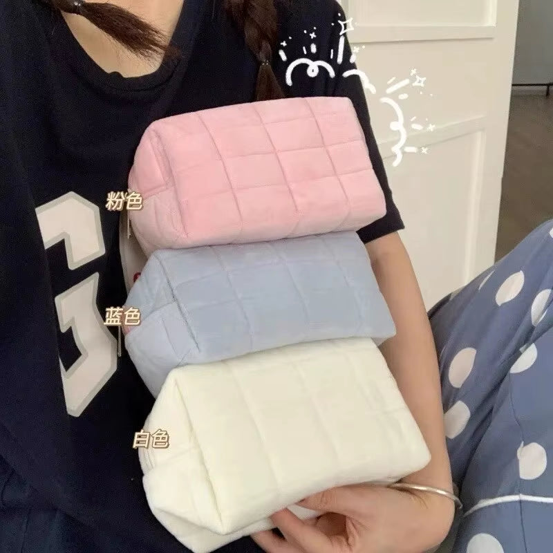 US Solid Fur Cosmetic Storage Bag Large Women Zipper Makeup Organizer Handbag Stationery Pencil Case Travel Make up Toiletry Punch